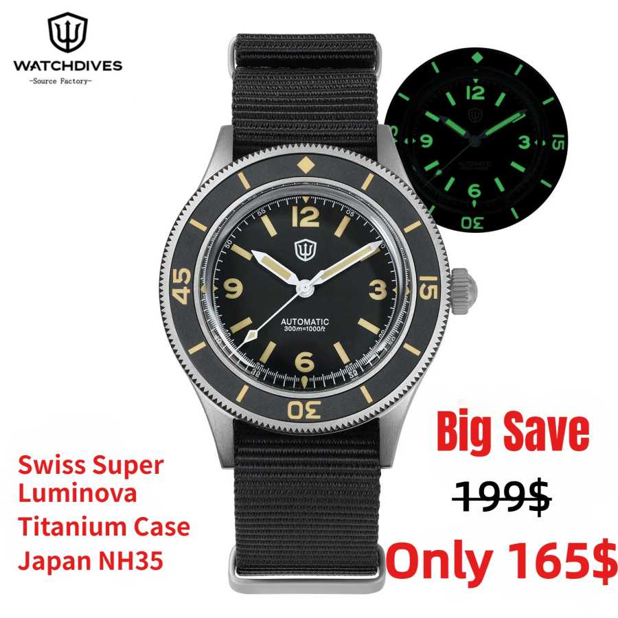 Watchdives WD50Ti Титановые автоматические часы для дайвинга 300M NH35 Мужские механические часы с сапфировым стеклом и керамическим безелем Super Luminova C3 BGW9 Мужские часы