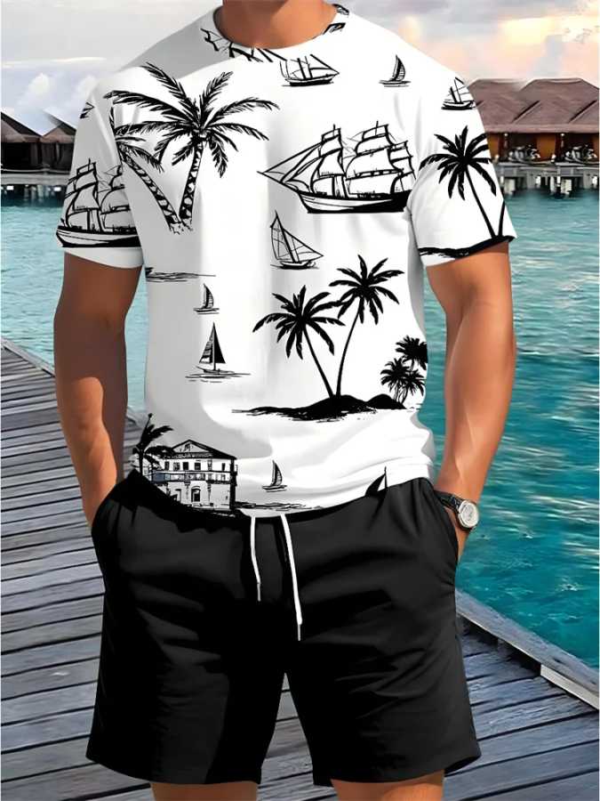 Фотография №3 товара 2 Piece Summer Casual Everyday Men's Short Sleeve Shorts Set