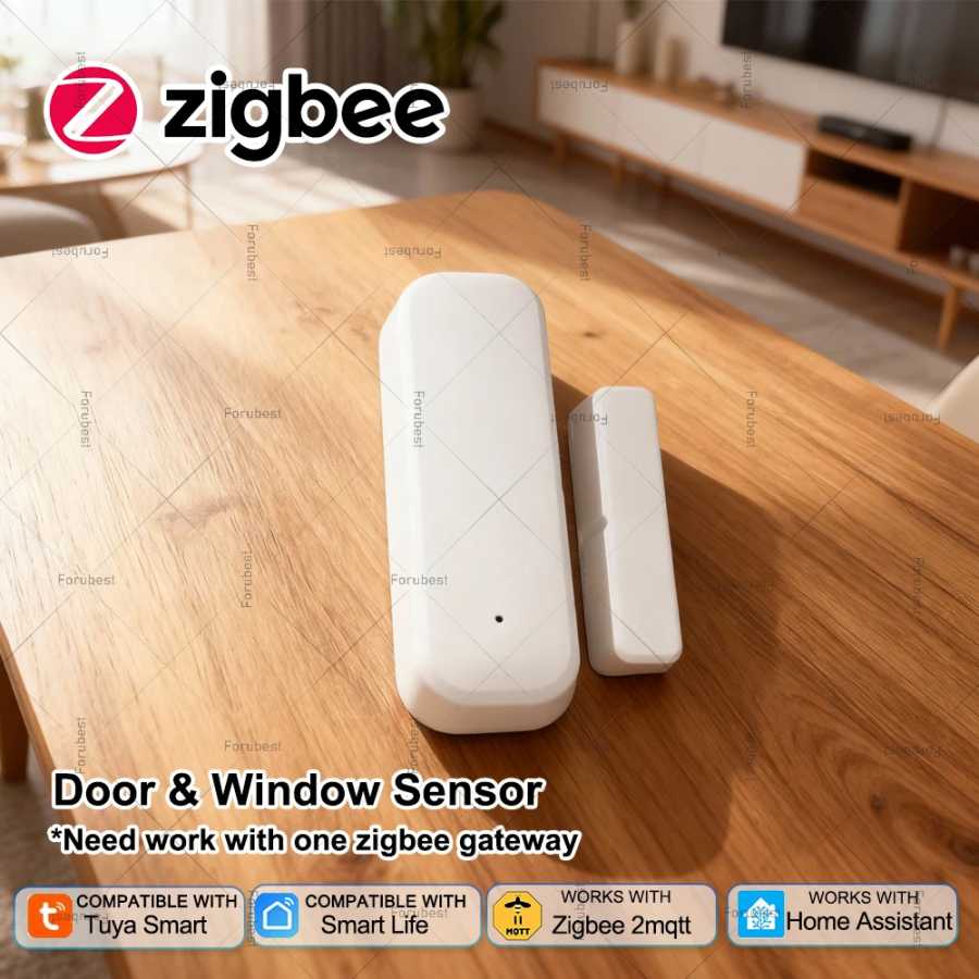 Умный дверной датчик Tuya Zigbee, контактный датчик, детектор открытия и закрытия окна, двери, устройство защиты дома, работает с Z2MQTT Доступ к автоматизации здания