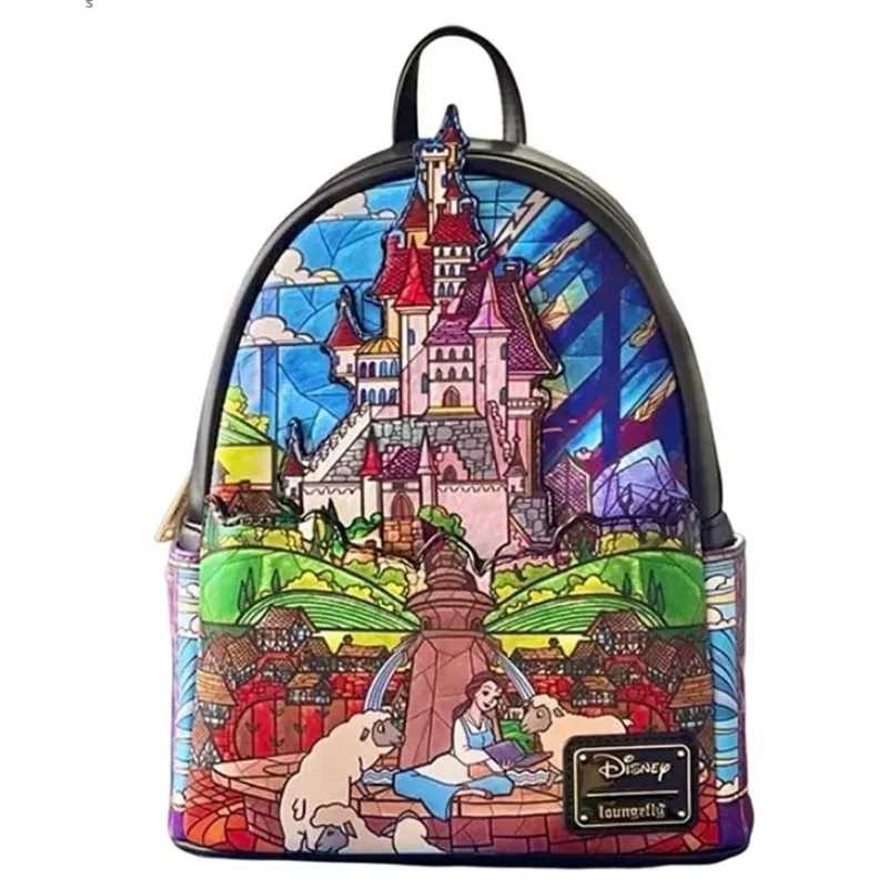 Рюкзаки Loungefly серии Princess Castle Belle, женские сумки через плечо с двумя ремнями, из искусственной кожи, женский рюкзак. Рюкзак