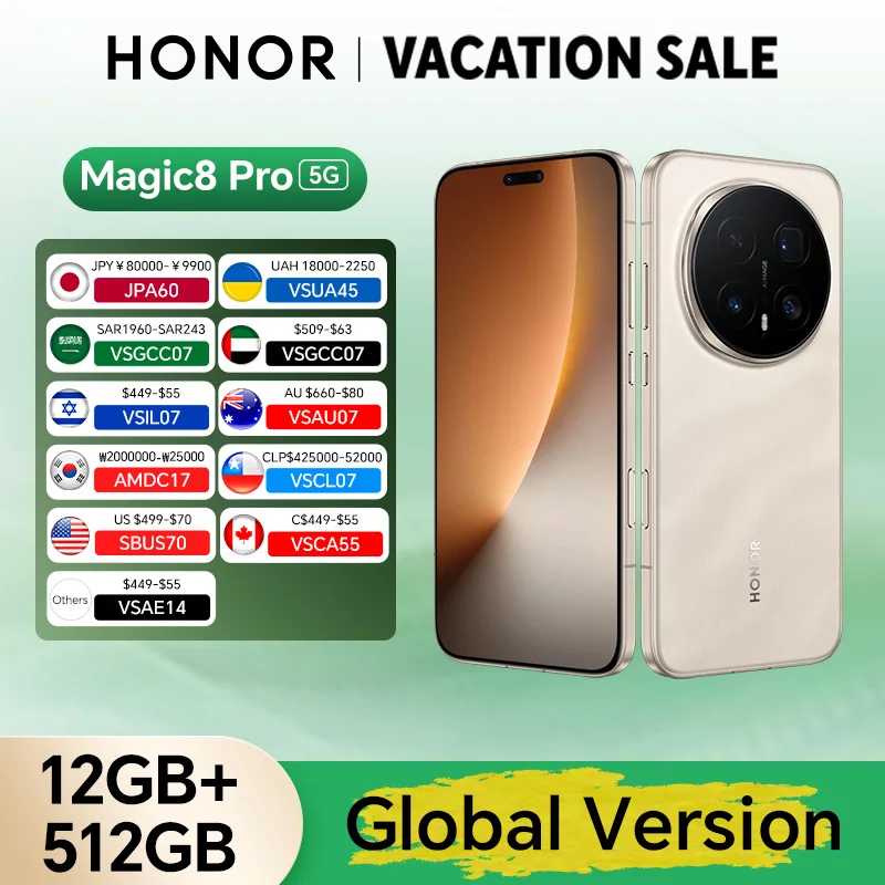 Глобальная версия HONOR Magic8 Pro 5G 12 ГБ+512 ГБ, 6.71'' OLED-дисплей 120 Гц, камеры 200 МП, 7100 мАч, 100 Вт SuperCharge Мобильные телефоны