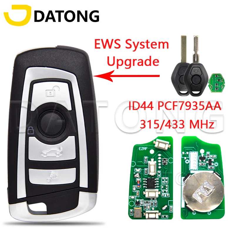 Автомобильный ключ дистанционного управления Datong World для BMW E38 E39 E46 M5 X3 X5 Z3 Z4 EWS 315/433 МГц ID44 PCF7935 Обновление чипа Flip Стартеры