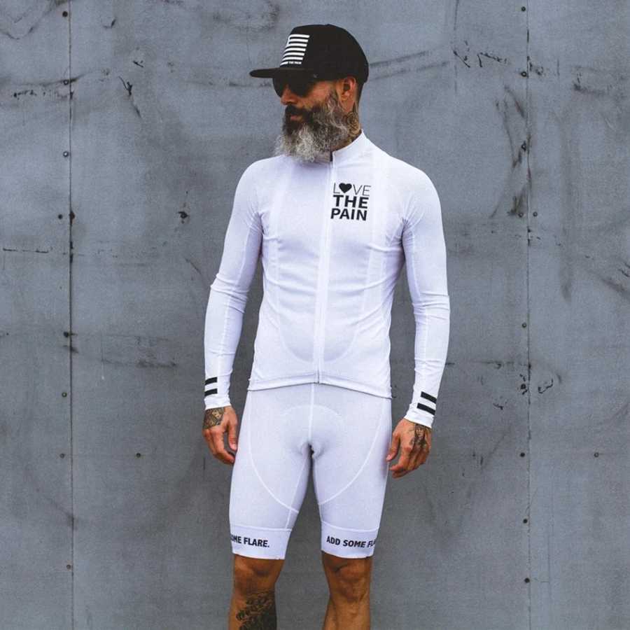 Love The Pain Белый велосипедный трикотажный костюм США Ciclismo Team Одежда 2022, мужская рубашка с длинным рукавом, шорты-комбинезон для шоссейного велосипеда, тройной костюм Mtb Велоспорт