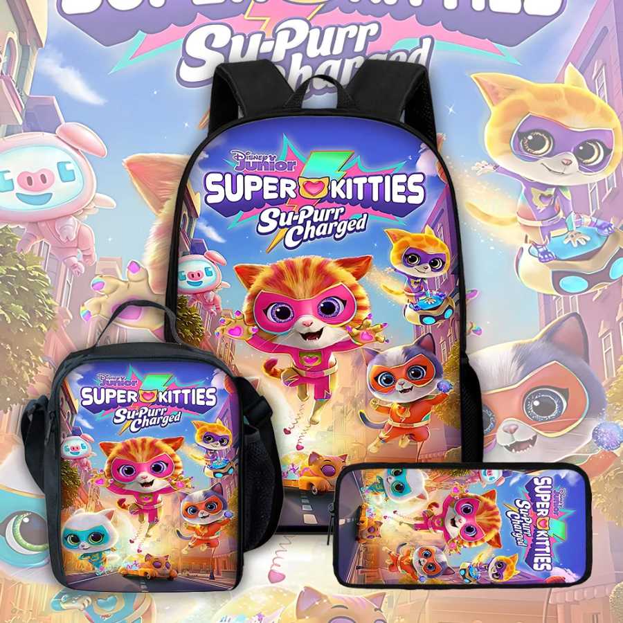Детский школьный рюкзак с героями мультфильмов Super Kitten Squad с сумками для обеда, пеналами, школьными сумками для мальчиков и девочек, лучший подарок Детский Сумки