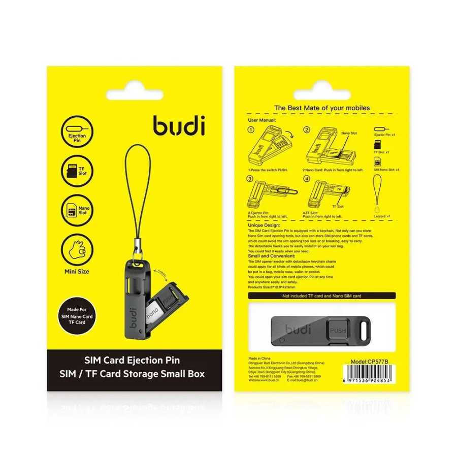 BUDI SIM-карта, игольчатый штифт, ящик для хранения со шнурком, анти-потерянный телефон, чехол для хранения SIM-карты TF, лоток, выталкиватель, открывалка для игл SIM-карты и аксессуары