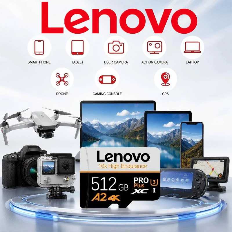Водонепроницаемая карта памяти Lenovo Micro TF SD, карты TF, карты SD, 512 ГБ, с функцией коррекции ошибок, V30, 64 ГБ, 32 ГБ для смартфона/ПК/дрона Хранение данных