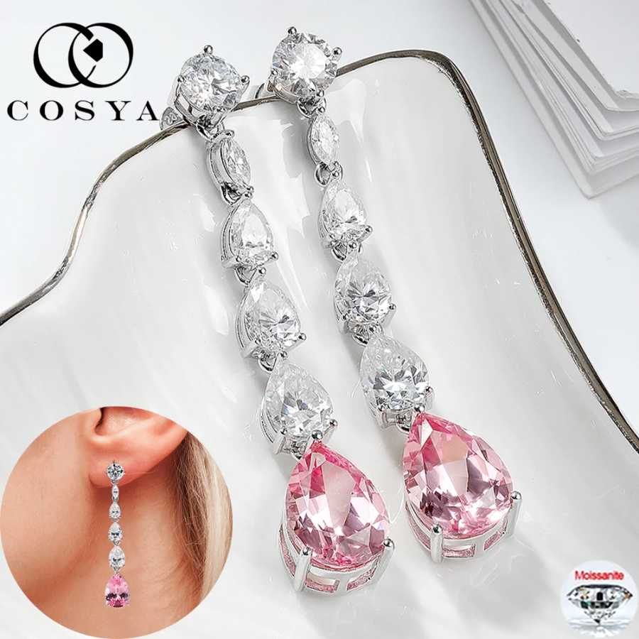 Серьги COSYA 16.98cttw с грушевидными лабораторными камнями падпараджа для женщин, серебро S925, муассанит в форме капли, роскошные свадебные украшения, подарок Ювелирные изделия