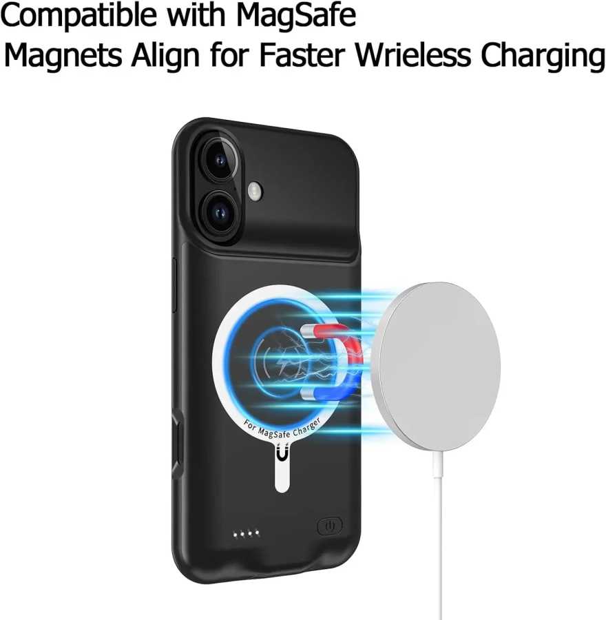 Портативный защитный смарт-чехол для беспроводной зарядки iPhone 16, удлиненный чехол для зарядного устройства, внешний аккумулятор 7000 мАч 