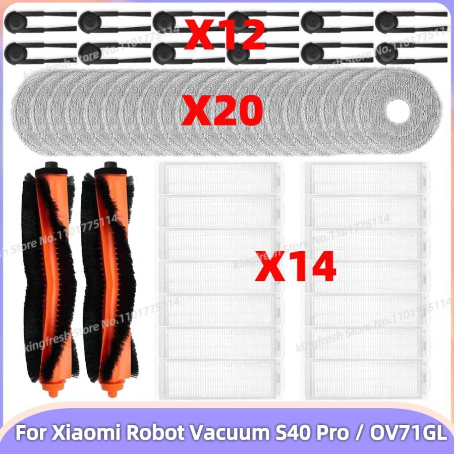 Подходит для Xiaomi Robot Vacuum S40 Pro / OV71GL Запасные части: основная щётка, боковая щётка, салфетка для мытья, HEPA-фильтр, аксессуары Запчасти для бытовой техники