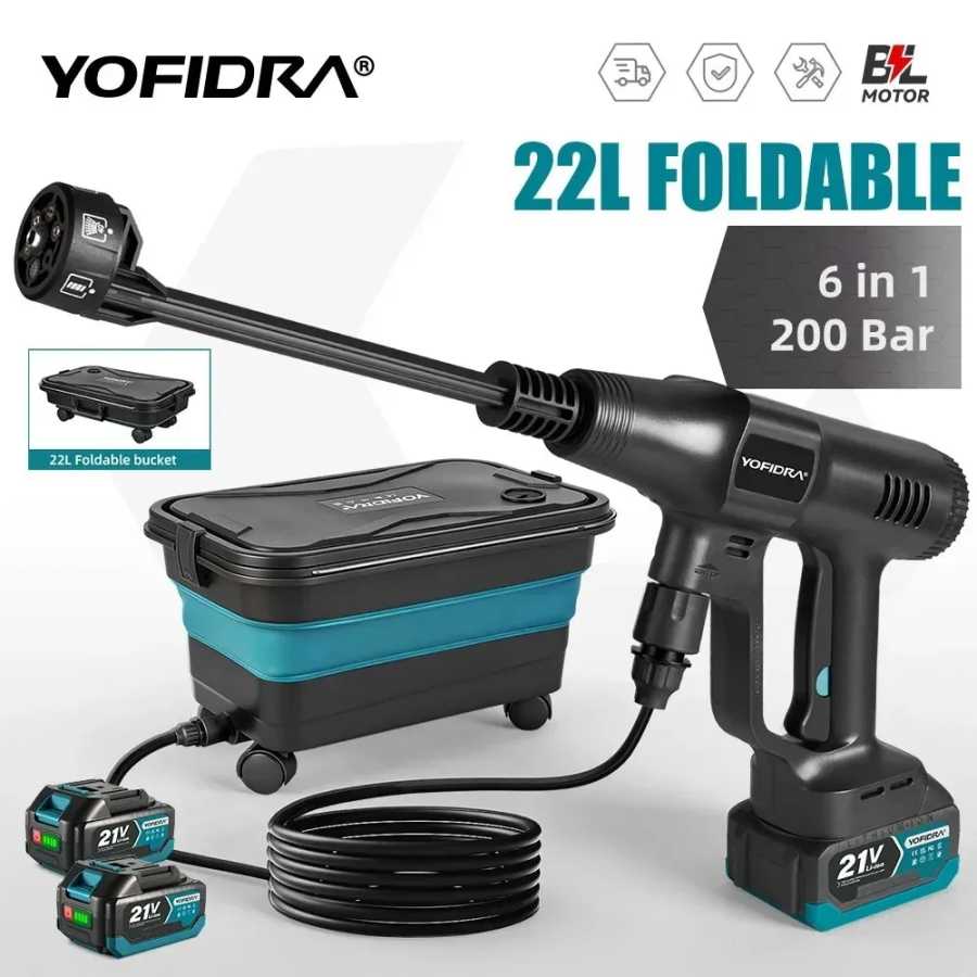 YOFIDRA 200 бар Бесщеточный пистолет для мойки автомобилей высокого давления с ведром, электрический садовый распылитель для аккумулятора Makita 21В Электрические инструменты