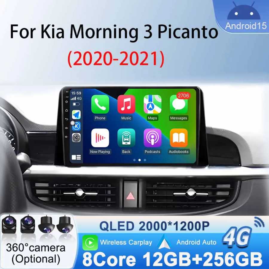 Мультимедийный плеер WIFI BT для KIA Morning 3 Picanto 2020-2021 Автомобильный радиоприемник Android 15 GPS-навигация Беспроводной Carplay Android Auto Автоэлектроника