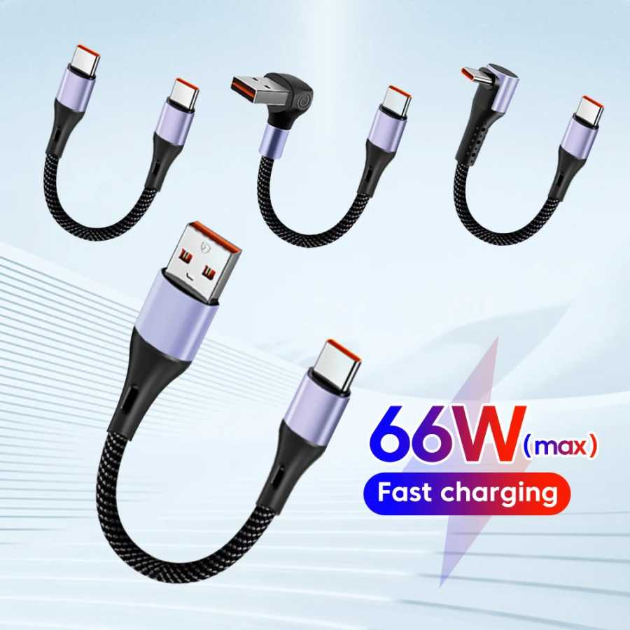 66 Вт Тип C Шнур для быстрой зарядки данных Колено 90 градусов USB C к USB C Кабель 0,15 м/0,3 м Короткий кабель Power Bank Провод для iPhone 15 16 Аксессуары для мобильных телефонов