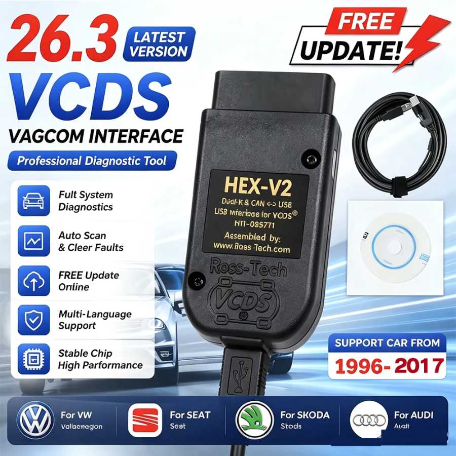 Интерфейс VCDS VAGCOM VCDSCAN HEX V2 2026 года, обновление 26.3.0 для VW, Audi, Skoda, Seat, многоязычный, инструмент для автомобильной диагностики Инструмент для ремонта автомобилей
