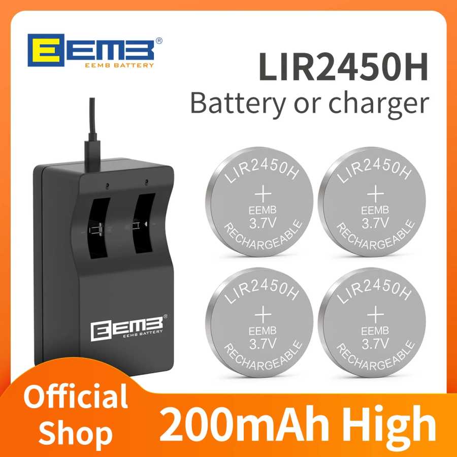 Аккумуляторная кнопочная батарея EEMB LIR2450H 3.7V 200мАч с зарядным устройством - Высокоемкостная батарейка типа &laquo;таблетка&raquo; для беспроводных наушников и светодиодных фонарей Аксессуары и запчасти