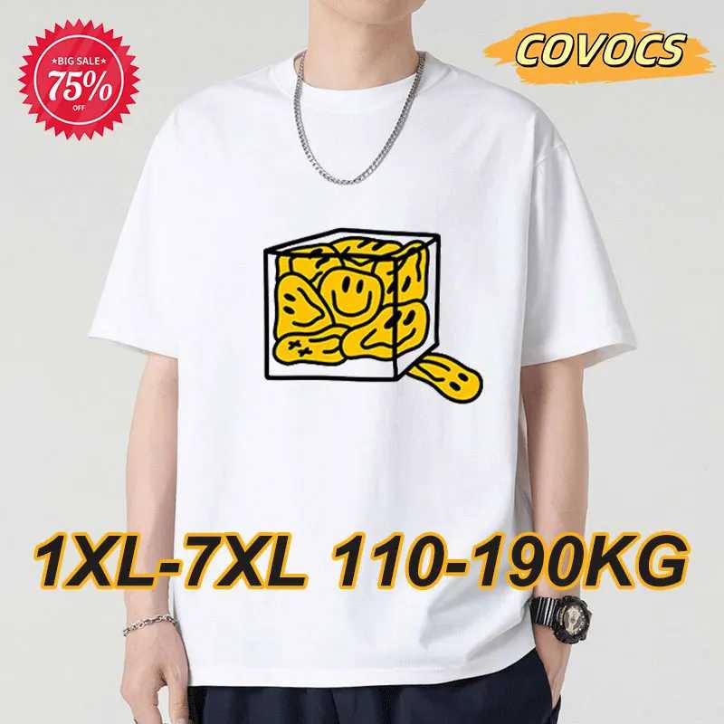 Мужская футболка больших размеров 7xl 6xl 5xl Летние хлопковые футболки 110-190 кг Белые черные футболки Повседневный топ с короткими рукавами Базовая одежда Базовая одежда