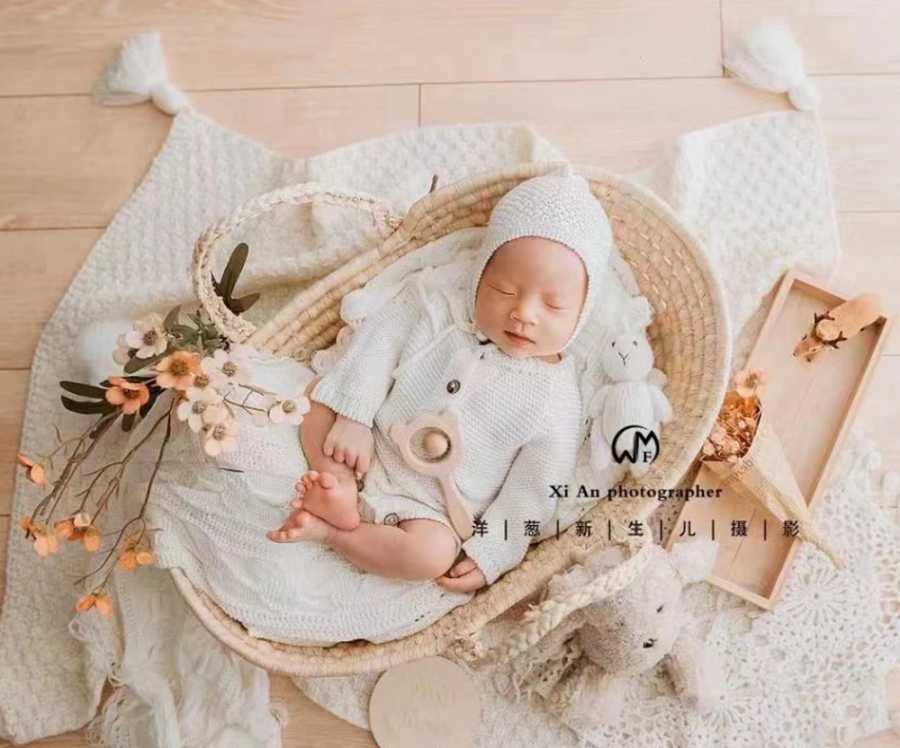Соломенная корзина, реквизит для фотосъемки новорожденных, гнездо для позирования новорожденных, корзина для пеленания с ручками, аксессуары для детской фотографии Детские сувениры