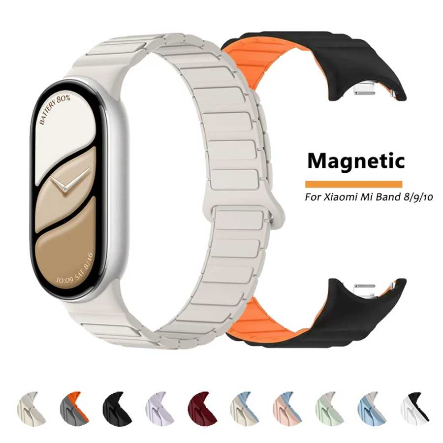 Силиконовый ремешок для Xiaomi Band 10, 9, 8 NFC, мягкий, удобный, магнитный браслет, аксессуары для смарт-браслетов Mi Band 10, 9, 8 Аксессуары для часов