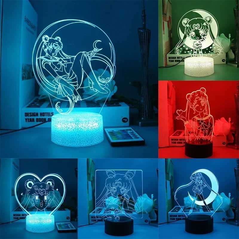 Акриловая 3D LED-лампа &laquo;Сейлор Мун&raquo; с Усаги Цукино, ночник для дома и комнаты, настольный декор для детей, иллюзионный подарок-новинка Товары АСГ