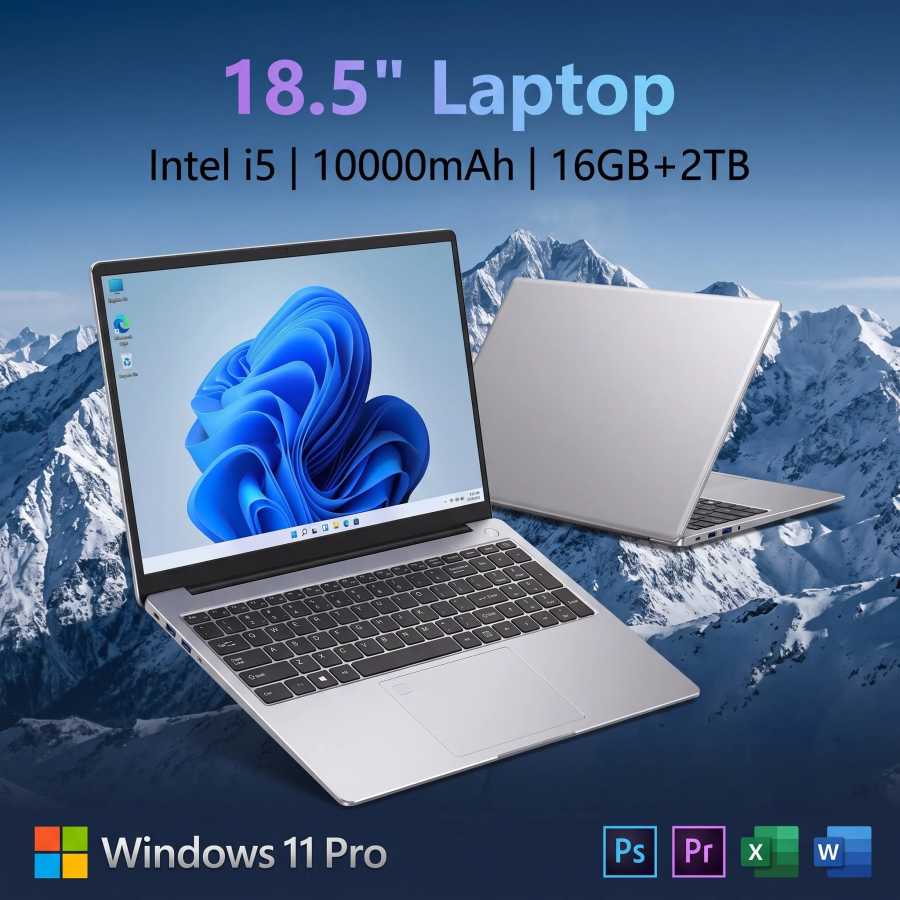 18,5-дюймовый ноутбук Intel Core I5, 16 ГБ ОЗУ, 2 ТБ, 10000 мАч, клавиатура с подсветкой, разблокировка по отпечатку пальца, Windows 11, игровой офисный ноутбук, 1920x1080, ПК Комплект компьютера и офиса