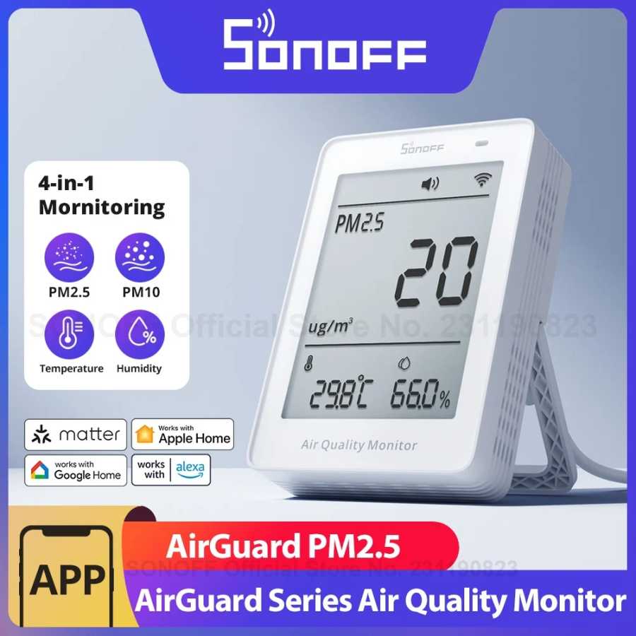 SONOFF AirGuard PM2.5/PM10 Монитор качества воздуха через Wi-Fi SAWF-07P 2-секундные обновления Звуковая световая сигнализация Температура и влажность 