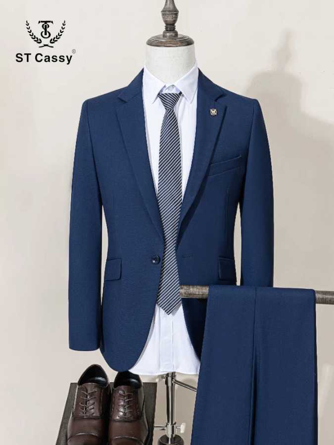 ST Cassy Высококачественный мужской костюм Slim Fit, однотонный костюм, деловой офисный однобортный костюм, брюки, комплект из 2 предметов Пиджаки и костюмы