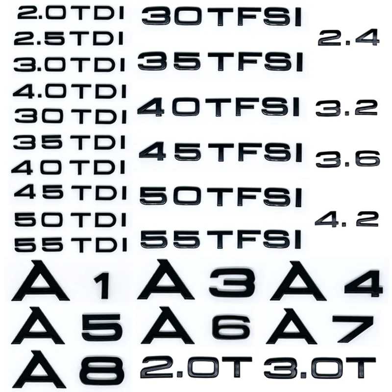 Применяется к наклейке в багажник автомобиля 3D ABS 2.0 2.5 3.0 4.0 5.0TDI 30 35 40 45 50 55 TFSI TDI для A1 A3 A4 A5 A6 A7 A8 Q2 Q3 Q5 Q7 Детали экстерьера