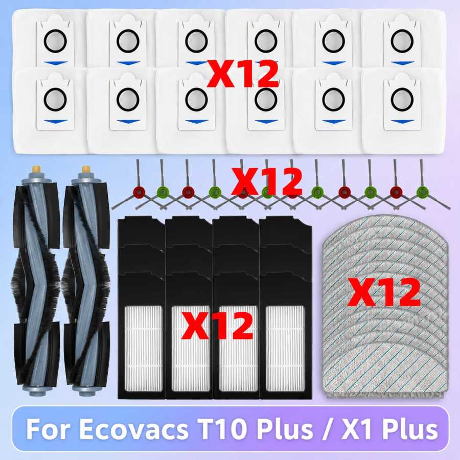 Совместимость с роботом-пылесосом Ecovacs T10 Plus/X1 Plus, запасные части, аксессуары, основная боковая щетка, фильтр Hepa, мешок для пыли, ткань для швабры Запчасти для бытовой техники