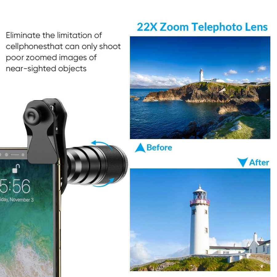 Фотография №3 товара Комплект телеобъективов APEXEL 22X для iPhone Samsung 10 в 1,