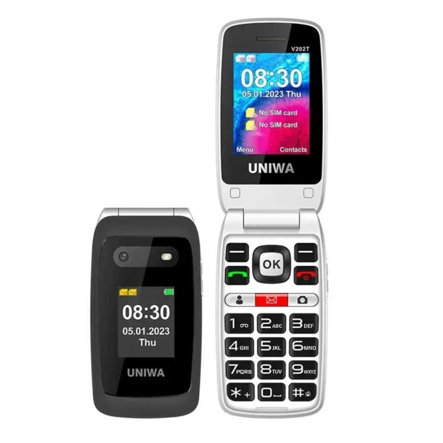 Фотография №5 товара Сотовый телефон-раскладушка UNIWA V202T 4G с двумя экранами, большими кнопками,