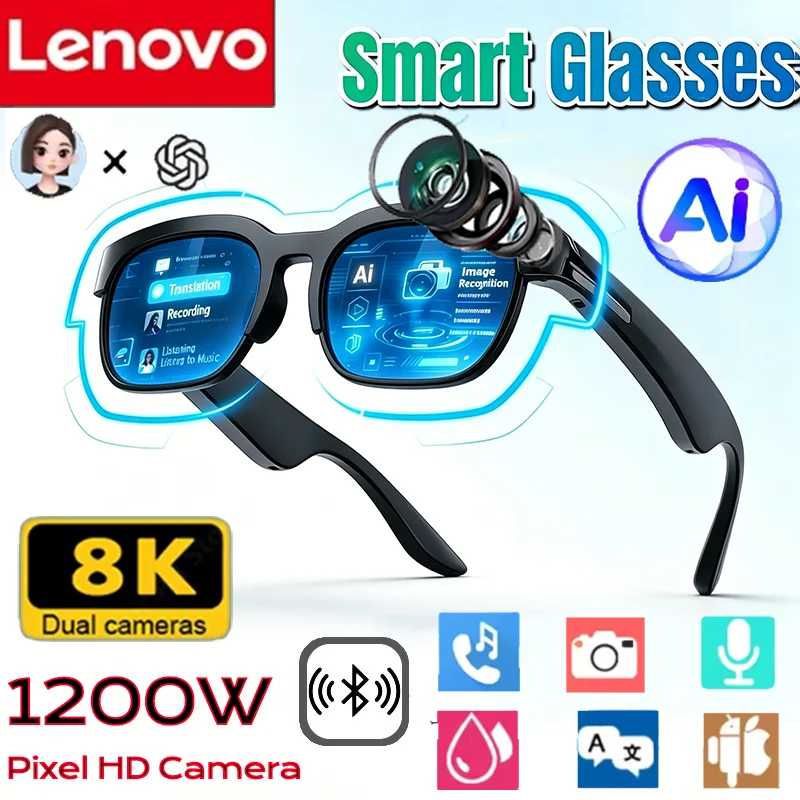 Умные очки Lenovo 2026: Новинка с ИИ-переводом, Bluetooth, записью разговоров, прослушиванием музыки. Смарт-очки для мужчин и женщин. Умная электроника