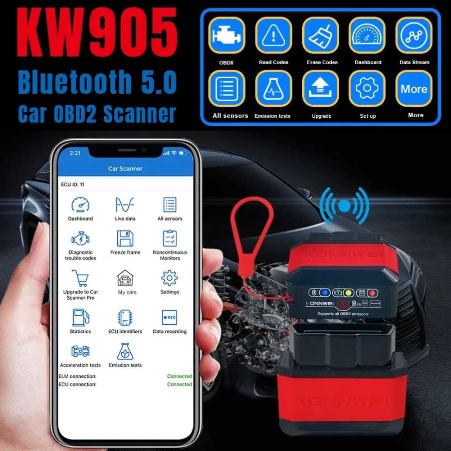 Фотография №2 товара Диагностический сканер KONNWEI KW905 ELM327 V1.5 OBD2 с Bluetooth 5.0