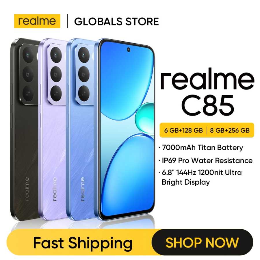 В наличии Смартфон realme C85, российская версия, 256 ГБ, чипсет Snapdragon 685, 6.8-дюймовый дисплей 144 Гц, аккумулятор 7000 мАч, камера 50 МП Мобильные телефоны