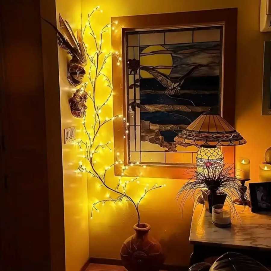 Светодиодные декоративные гирлянды-ветви 48/72/96 LED, USB-питание, гибкие, для помещений, 8 режимов освещения, в форме ивовых веток Праздничное освещение