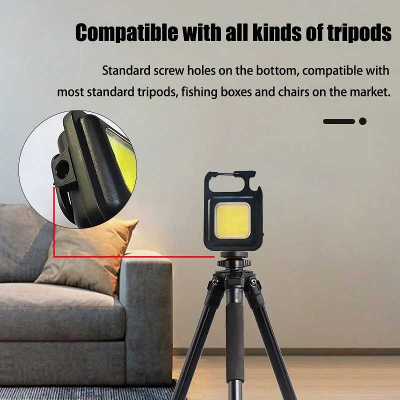 Фотография №5 товара Суперяркий мини-фонарик-брелок COB, портативный рабочий светильник, USB-перезаряжаемый, для кемпинга, рыбалки,