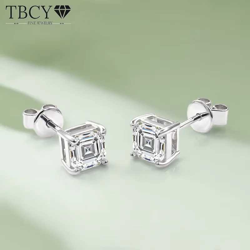 Серьги TBCYD 2CT D VVS1 с огранкой Ашер из муассанита для женщин, классические серебряные серьги-гвоздики S925 с 4 крапанами, сверкающие изысканные ювелирные изделия Ювелирные изделия