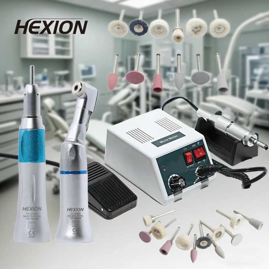 Набор микромоторов для стоматологической лаборатории HEXION, 35000 об/мин &mdash; E-TYPE, 18 ручек, наконечник и полировальная головка 1:1, шлифовка, полировка и маникюр Стоматологические материалы