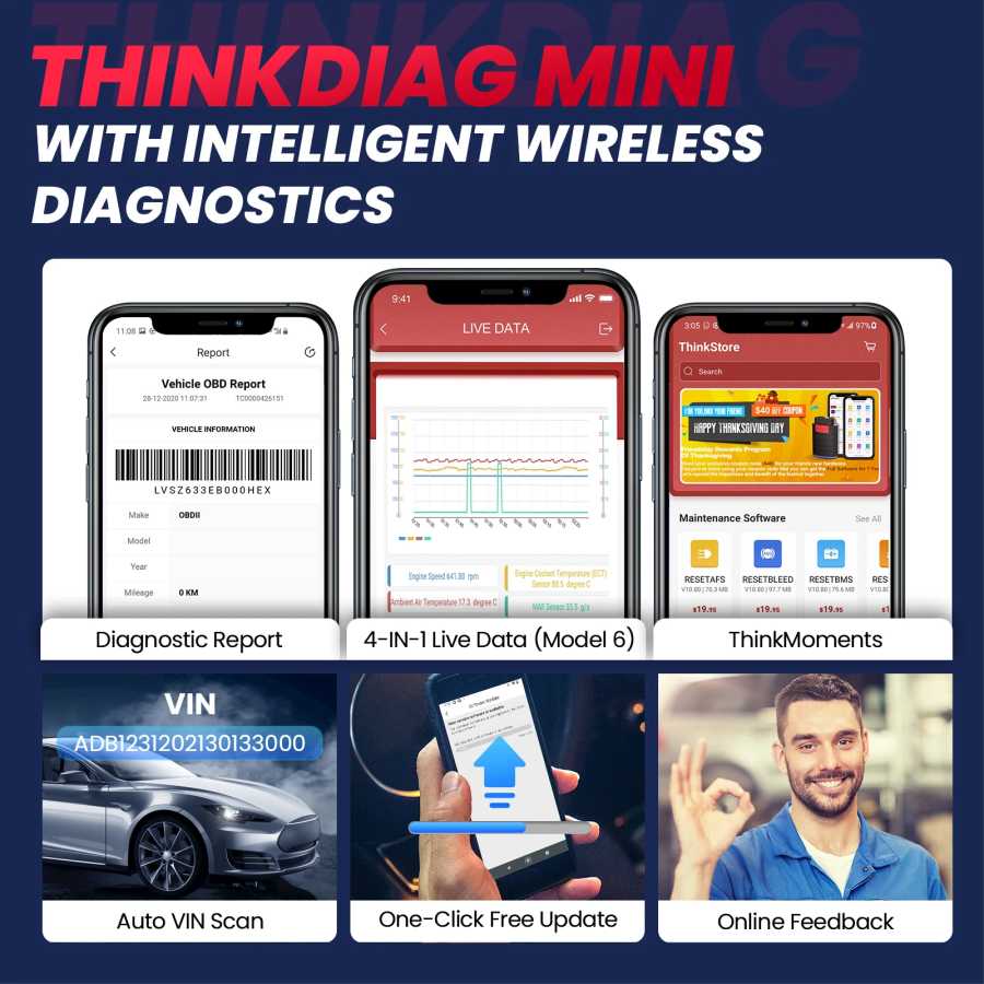 Фотография №5 товара THINKCAR Thinkdiag Mini Bluetooth OBD2 сканер диагностический инструмент полносистемный автомобильный