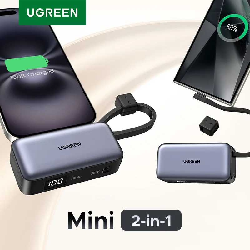 Порт UGREEN Type C с подставкой Power Bank Портативный 5000 мАч 22,5 Вт PowerBank с быстрой зарядкой для iPhone 15 Pro Max 14 13 12 15pro 20 Вт Аксессуары для мобильных телефонов