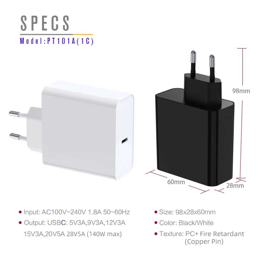 Фотография №2 товара PD3.1 140 Вт GaN Зарядное устройство 28V5A 20V5A Type-C USB