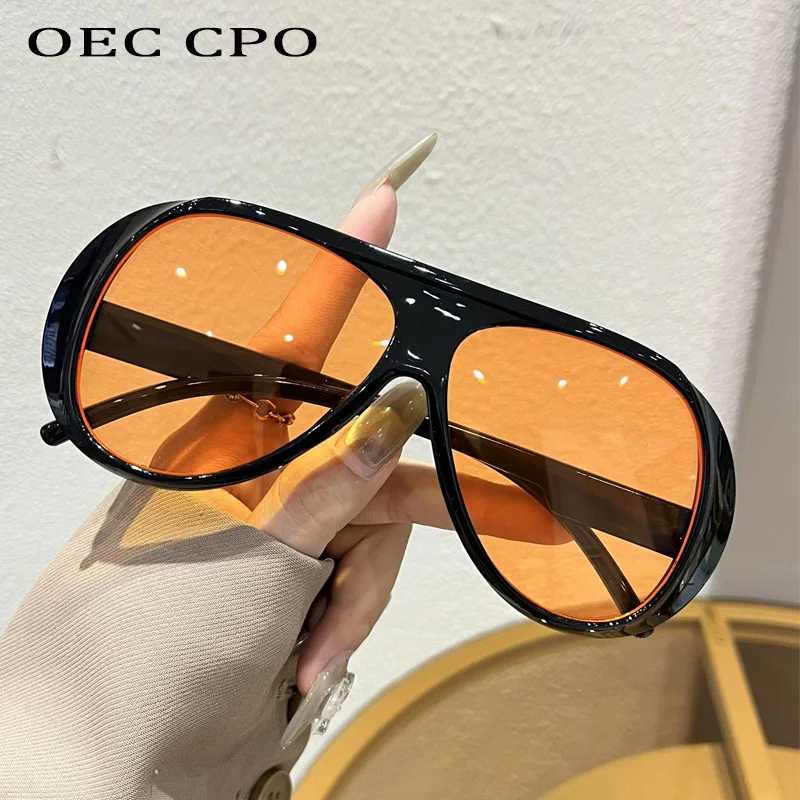 OEC CPO модные солнцезащитные очки-пилоты с двойными мостами, женские солнцезащитные очки в большой оправе UV400, ретро солнцезащитные очки, женские оранжево-желтые очки Очки и аксессуары