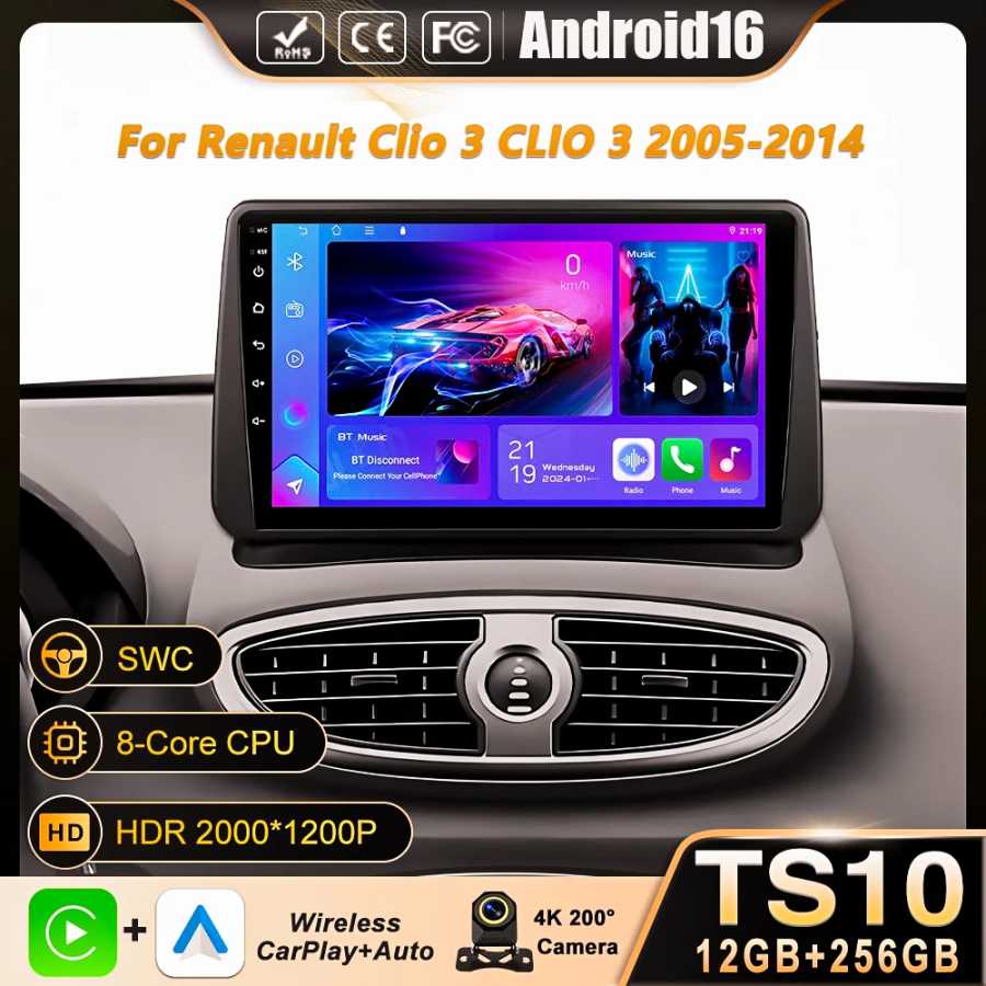 Android 16 QLED для Renault Clio 3 CLIO 3 2005-2014 WIFI + 4G автомобильный радиоприемник навигация GPS авто Carplay стерео видеоплеер 360 камера Автоэлектроника