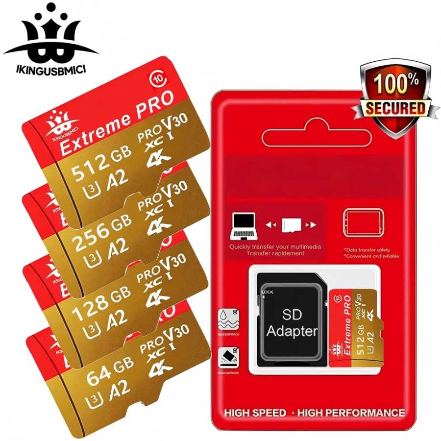 Карты памяти SD, Micro SD, TF, 64 ГБ, 256 ГБ, 512 ГБ, высокая емкость, A1, V30, 4K, водонепроницаемые, для видеорегистраторов, дронов, GoPro Хранение данных