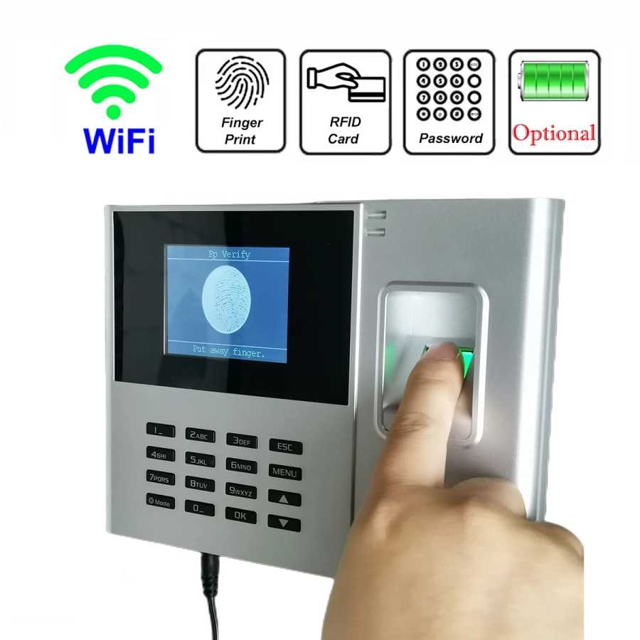 WiFi 2000 мАч Аккумулятор Опция Отпечаток пальца Система времени и посещаемости Карта Электронные часы сотрудника Система управления Доступ к автоматизации здания