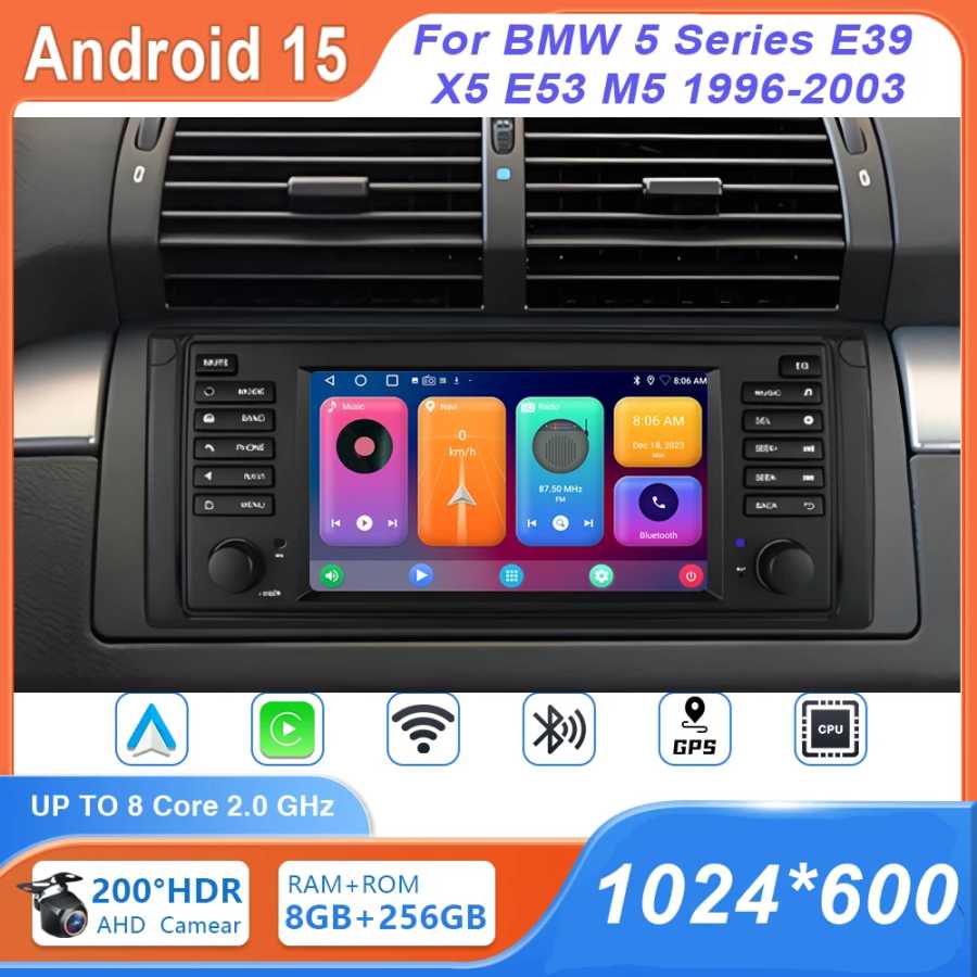 7-дюймовый автомобильный радиоприемник Android Auto с GPS-навигацией для BMW 5 серии E39 X5 E53 M5 1996-2003 Мультимедийный плеер Видео 4G WIFI 2din DVD Автоэлектроника