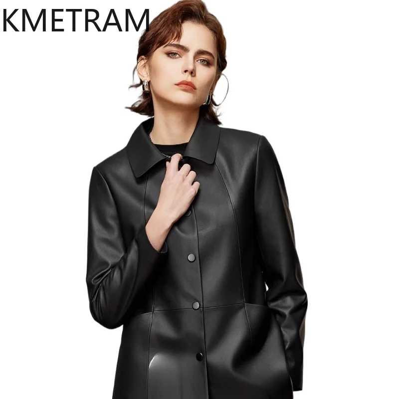KMETRAM Куртка из натуральной овчины, осенняя новая верхняя одежда, короткий женский плащ с длинными рукавами 2025, кожаная куртка Кожаная одежда
