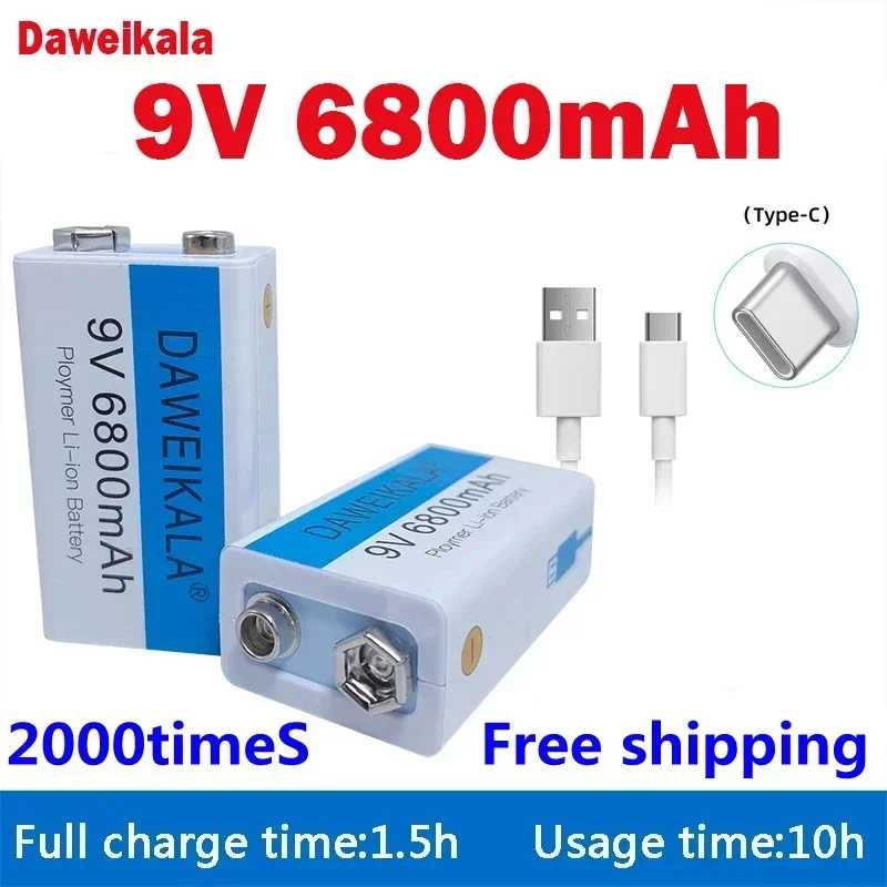 2021 литий-ионная аккумуляторная батарея 9 В, 6800 мАч, литиевая батарея Micro USB 9 В для мультиметра, микрофона, игрушки, пульт дистанционного управления, использование KTV Аксессуары и запчасти