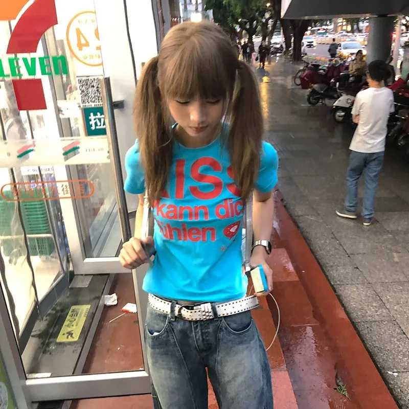 Фотография №3 товара Karrram Японская футболка с буквенным принтом Y2k Trashy 2000-х Стиль