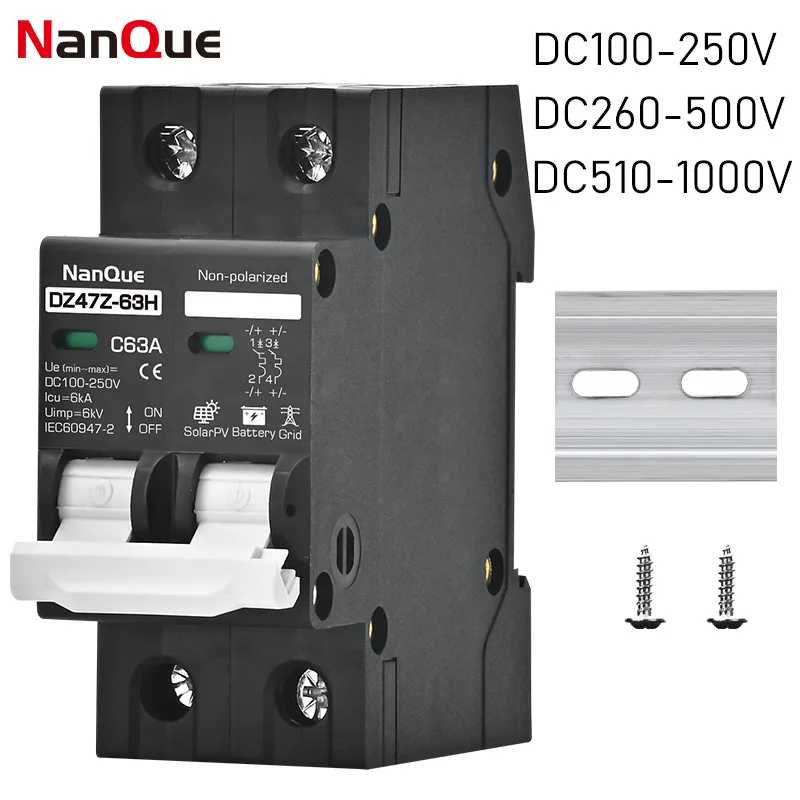 2P DC100V 150V 200V 250V 500V 1000V Напряжение DC MCB Автоматический выключатель 16A 20A 25A 32A 40A 50A 63A Защита батареи солнечной панели Электрика