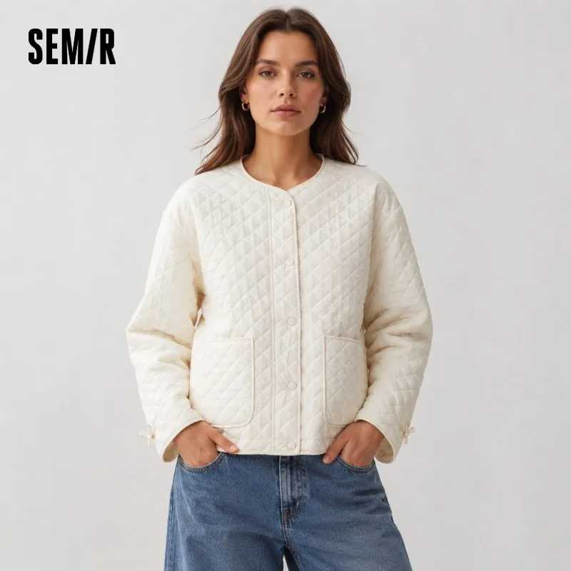 Пальто Semir, женские стеганые текстурированные бриллиантовые внутренние слои, свободные повседневные зимние куртки 2025 года с завязками, легкие хлопковые куртки для женщин Парки