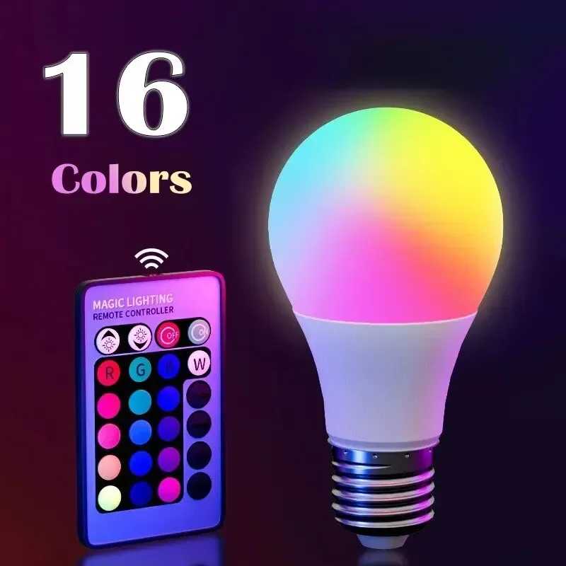 16 цветов RGB лампа светодиодная многоцветная лампа E27 220 В бытовое освещение с регулируемой яркостью 24 клавиши дистанционного управления умная лампа атмосферный свет Новинка освещения（новинка）